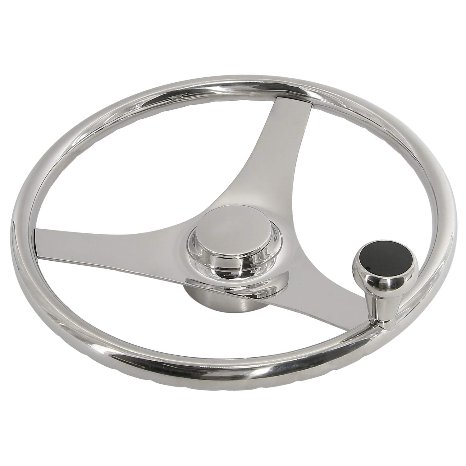 3 Spoke Stainless Steel 13-1/2" Boat Steering Wheel with Finger Grip Keyed to fit Standard 3/4" Taper Shafts (13-1/2")