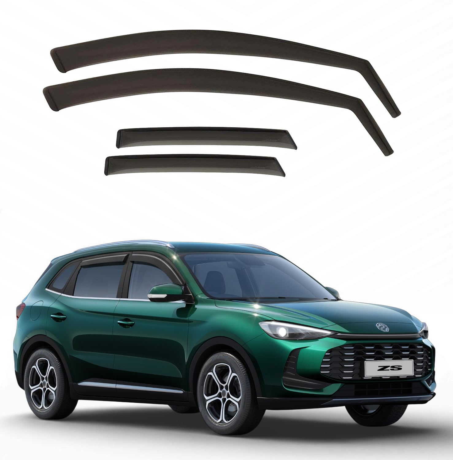Deflectores Compatibles con MG ZS | 2025 en adelante - Vidrio Acrílico Duradero - Derivabrisas Delanteros y Traseros Ahumados para Ventanillas - Instalación Interior - 4 Unidades