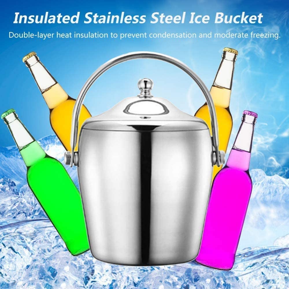 Juego de cubitera y pinzas para hielo, cubitera con tapa para cubitos de hielo, enfriador de vino de acero inoxidable, cubitera, enfriador de hielo, aislamiento de doble pared para un enfriamient
