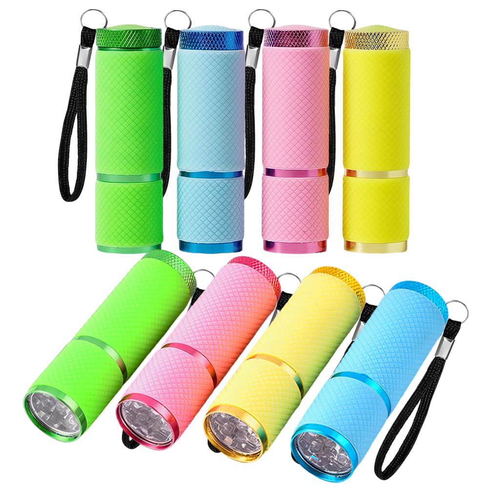 Foreverup 8 Pack Small Torch, Mini Torches Led Super Bright with 9 LEDs, Multicolor Kids Torch with Lanyard, for Kids Adult Camping Hiking Outdoor Gifts (Batteries not Included) [Energy Class A+++]