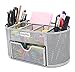 EasyPAG Mesh Desk Organizer, Multi-Functional Stationery Organizer for School Supplies, Office Pen Holder for Desk, 9 Compartments Dorm Organization with Drawer, Silver