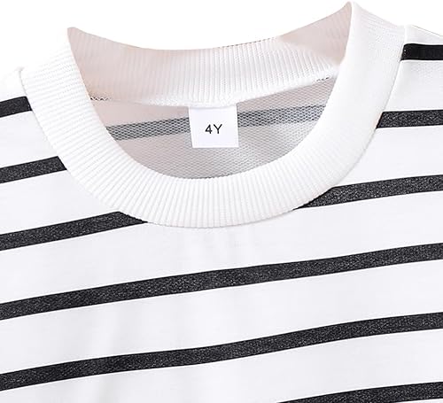 Nivne Tco Toddler Girl Clothes-Black and White Stripe Print Crewneck Sweatshirt-Little Girls Long Sleeve Top Size(3~7 years)(7 Years)