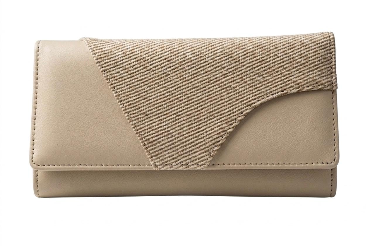 Women's Clutch Wallet in Cream, Faux Leather with Woven Detail, 8 Card Slots, Multi-Compartment Design-picture-40
