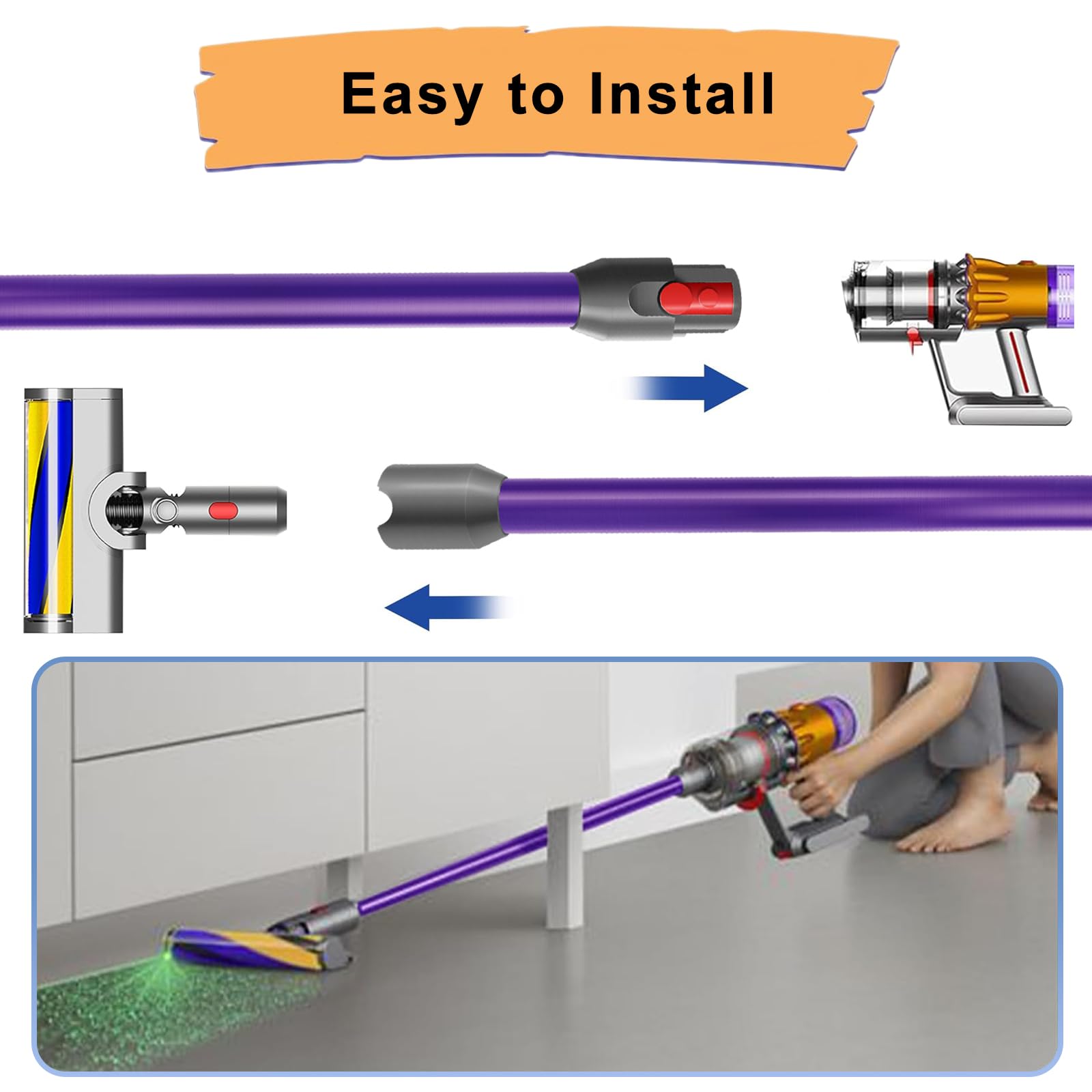 Tubo di Prolunga per Dyson V12 Slim Aspirapolvere, 74 CM, Viola, ABS Premium e Alluminio, Attacco Rapido di Ricambio