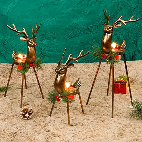Juegoal Set of 3 Reindeer Tealight Candle Holders, Standing Iron Metal Christmas Decorations, Glass Votive Candle Holder, Durable and Rust-Proof Holiday Tabletop Centerpiece and Display - Image 6