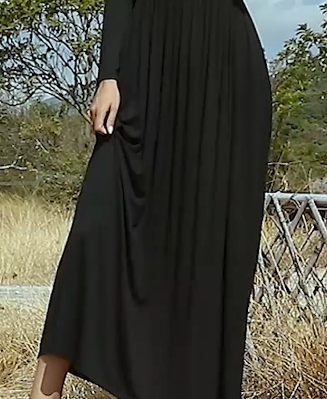 Amoretu Women's Long Sleeve Off Shoulder Maxi Long Dress with Pocket(Black,XL) - Image 6