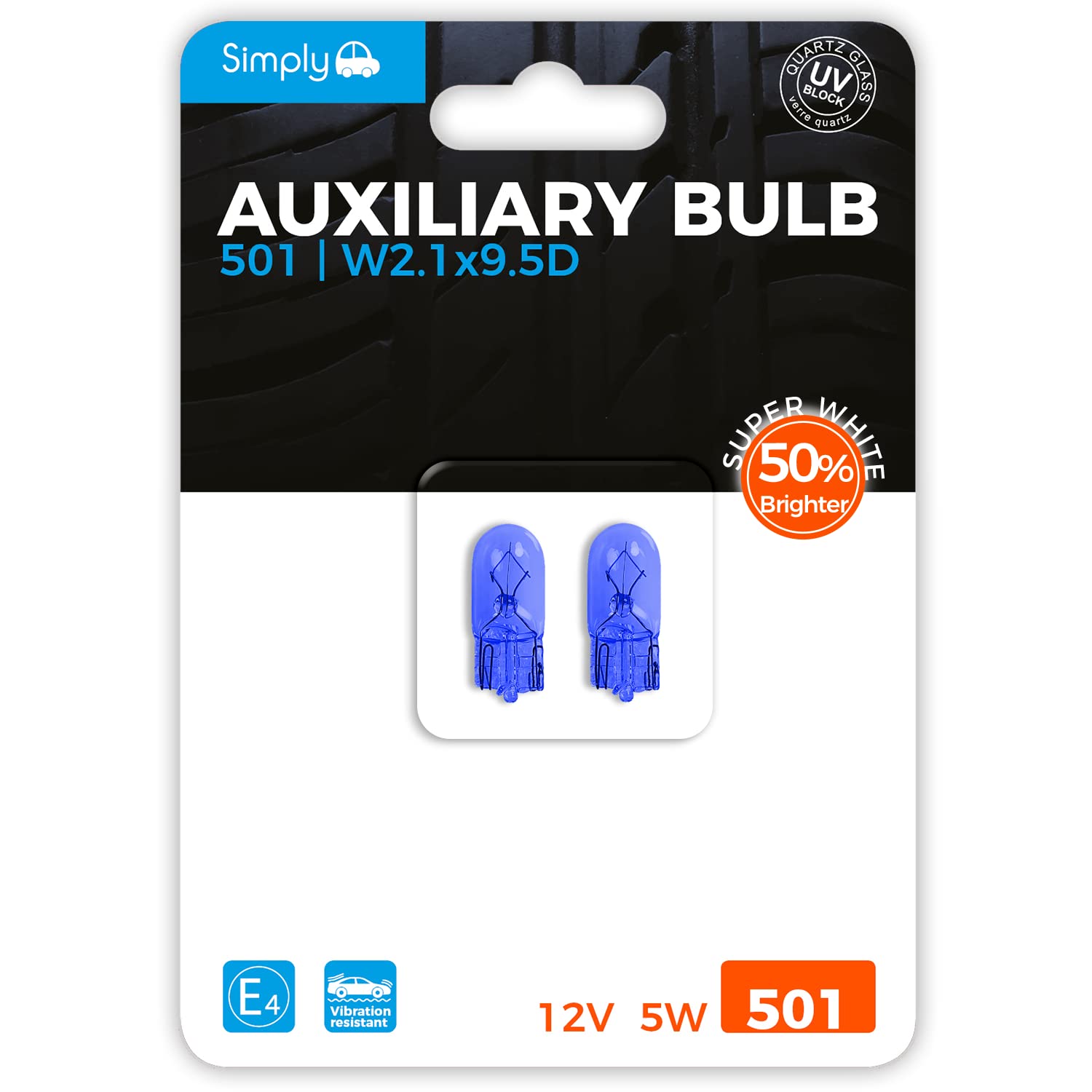 Simply Auto SWH501BL 501 Super White Twin Pack Premium Side Light Bulbs Durable