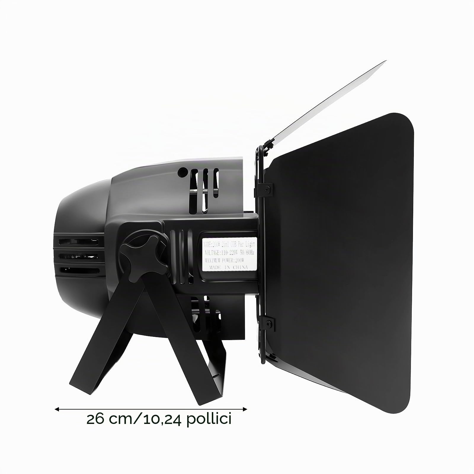Faretto 2 in 1 LED, da 200 W COB, ideale per l’illuminazione da palcoscenico e per esterni, con grado di protezione IP64, con modalità di controllo DMX-512 Master/Slave, sound, auto