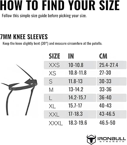 Miniatura 22 de Iron Bull Strength Rodilleras de 7 mm (1 par) - Rodillera de compresión y manga para levantamiento de pesas, powerlifting y entrenamiento cruzado