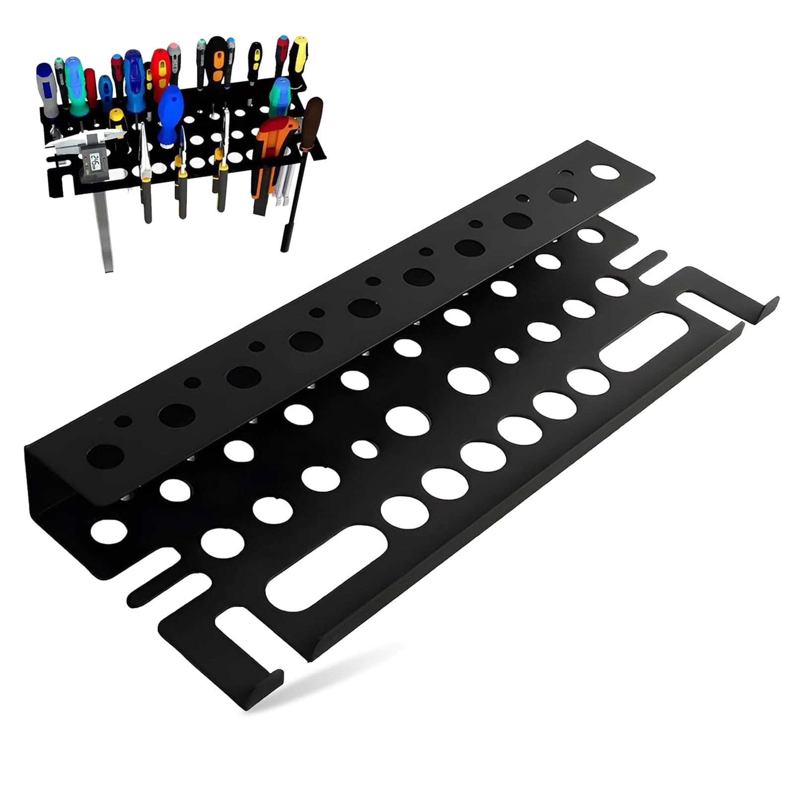 Qknosm Black Tool Organiser Wall Mounted, Screwdriver Organizer Wall Tool Rack For Garage Screwdrivers Holder Pliers Racks Spanner Storage Shelf For Workshop Shed