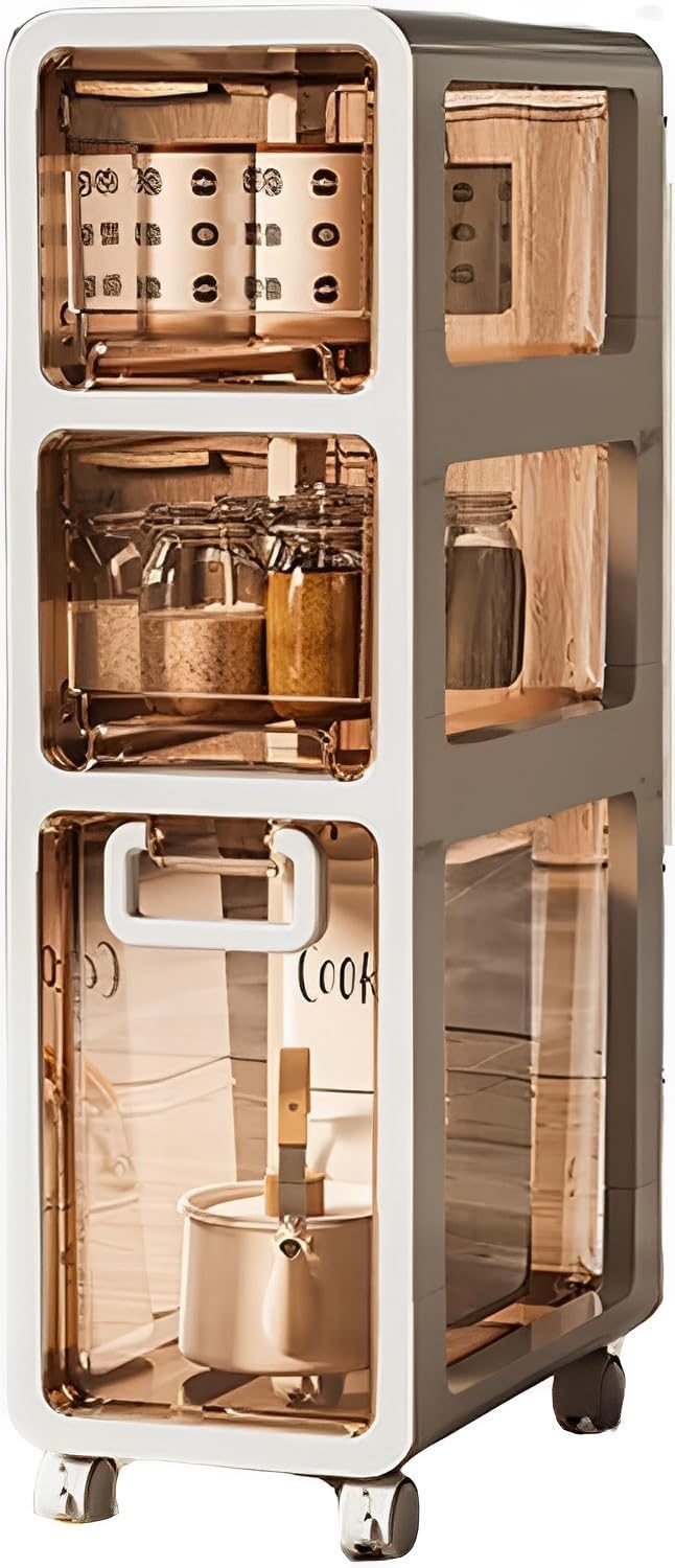 Slim Bathroom Storage Cabinet 2/3/4/5-Tiers Large Capacity Slim Toilet Paper Storage Cabinet Waterproof Toilet Paper Storage Narrow Organizer with Drawers and Casters, No Installat, 23cm