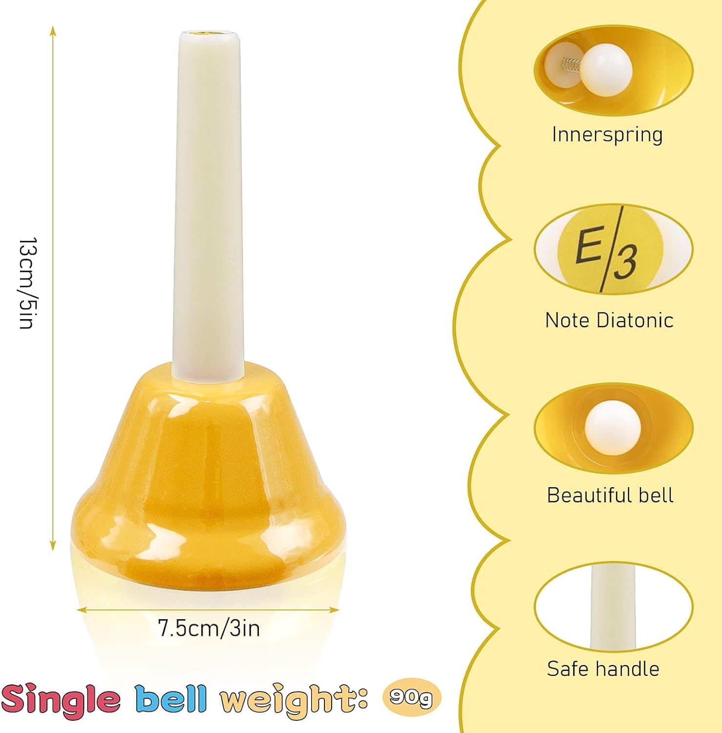 16 Pcs 8 Note Hand Bells, Colorful Diatonic Metal Handbell Set - Image 3