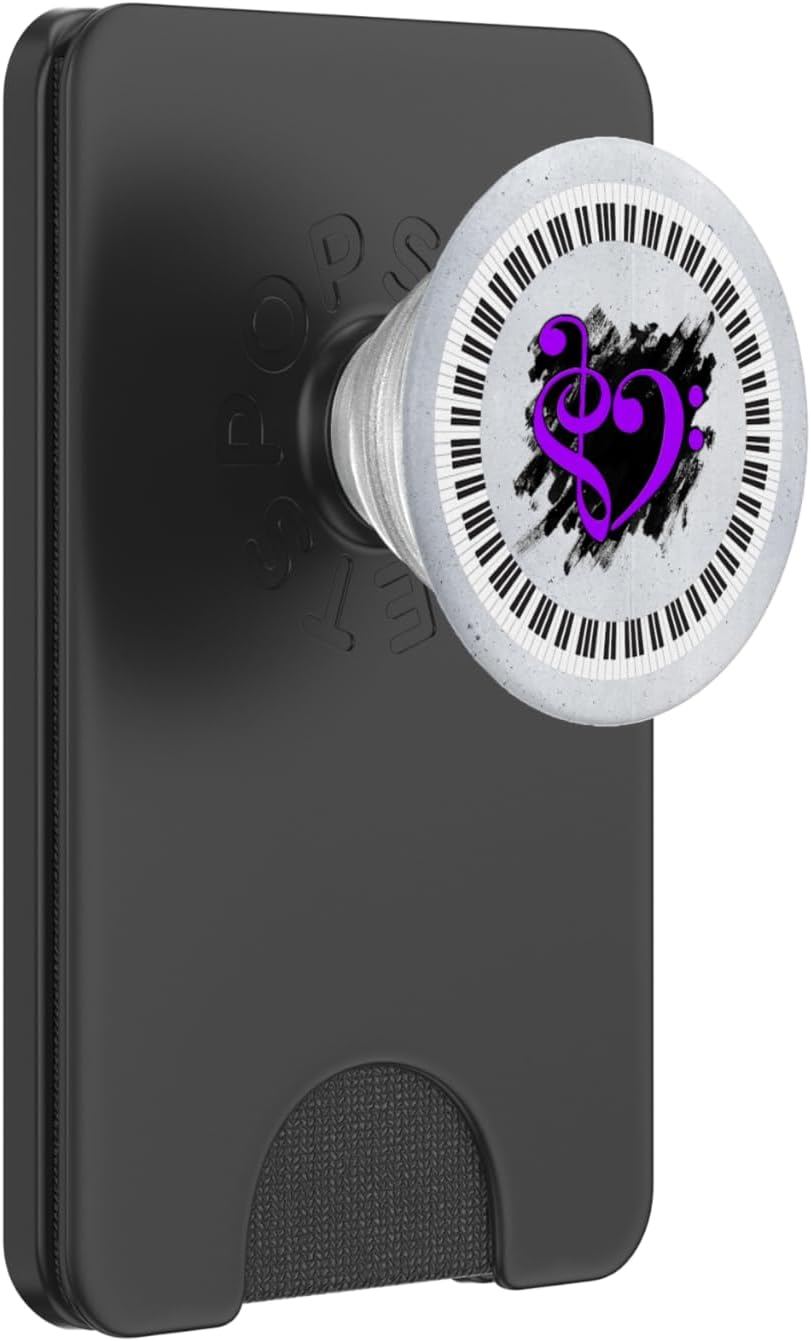 Piano Keys Purple Musical Bass Clef Heart Over Brushstrokes PopSockets PopWallet for MagSafe