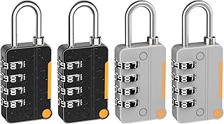 Combination Padlock Brifit 4 Digit Small Metal & Plated Steel Material Travel Padlock, Weatherproof Padlock for Gym Locker for Outdoor Shed Fence Gate Gym Sports Locker Cabinet(4 Pack, Black&Silver)