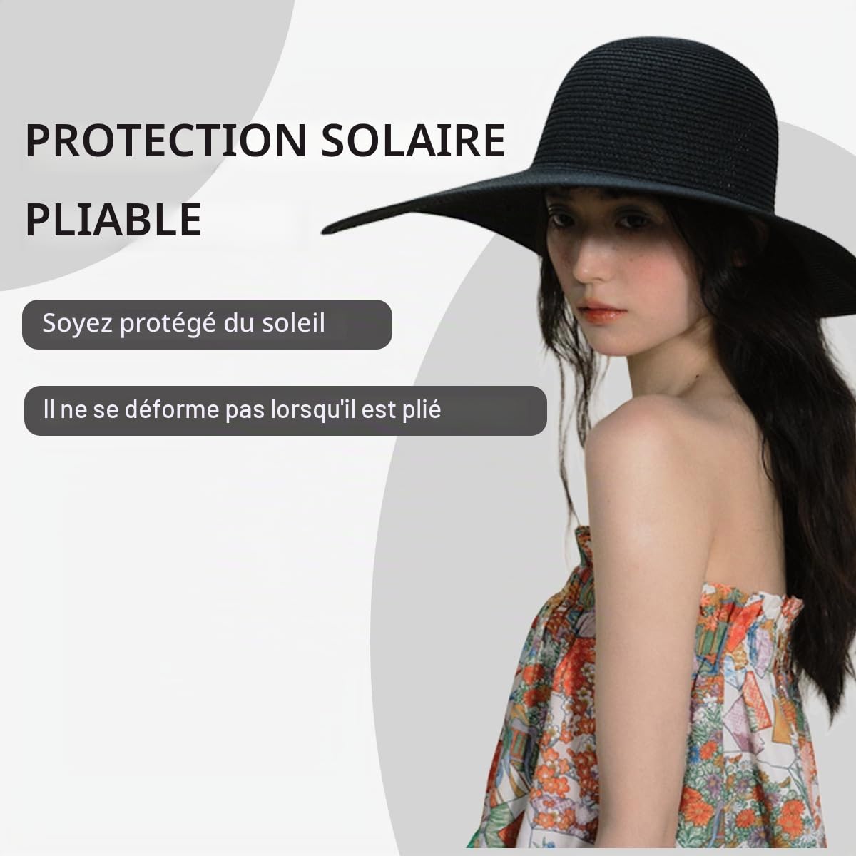 VASANA Chapeau de femme à large bord pour jardin, plage, chapeau de soleil estival, chapeau large noir, Noir, 23
