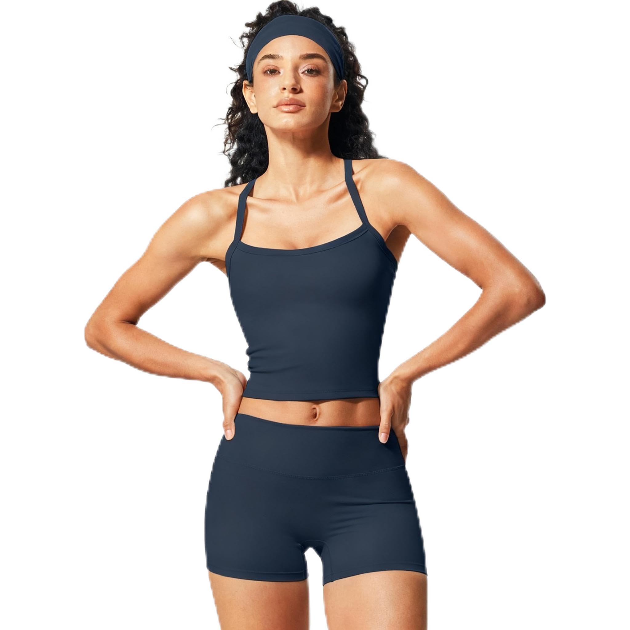 JNINTH Padded Sports Bra Tank Workout Sets for Women Matching High Waist Shorts Gym Yoga Active Wear Outfits