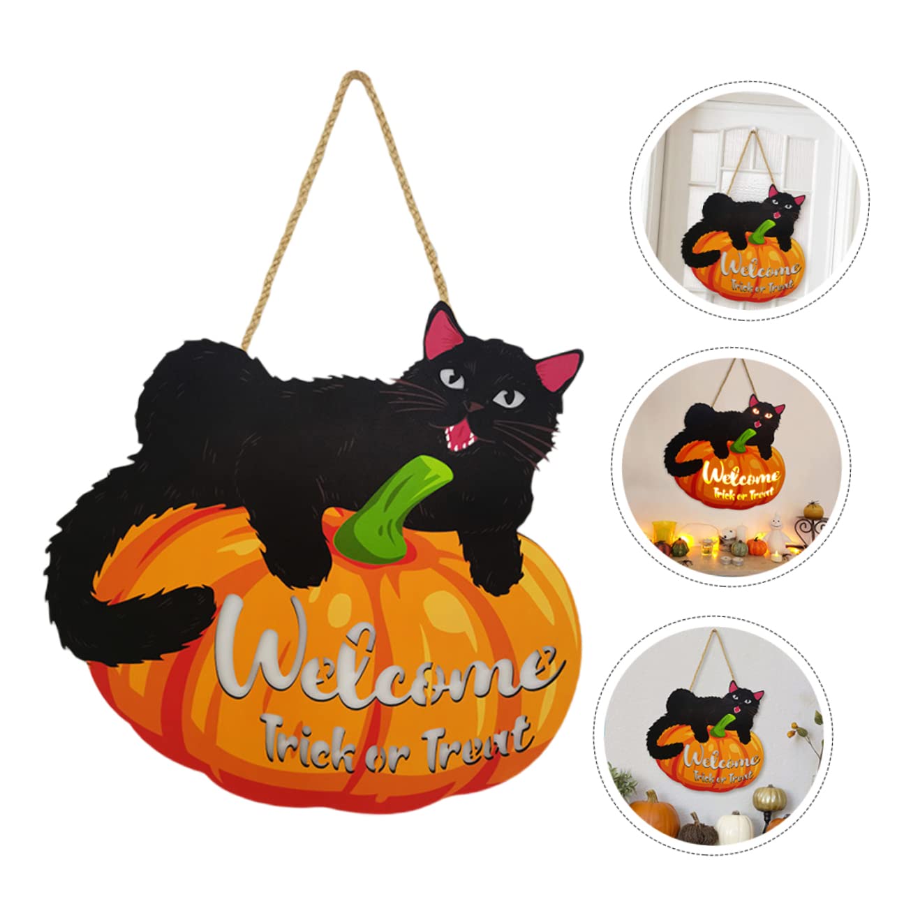 Ciieeo 4 Piezas cartel de madera cartel de puerta colgante letreros de porche de halloween happy halloween fiesta halloween ornamento emblemas letrero para puerta de entrada adornos