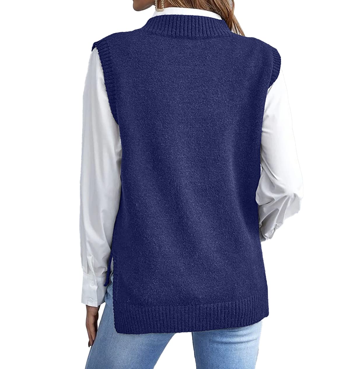 MODFUL Pull en tricot sans manches avec col en V pour femme