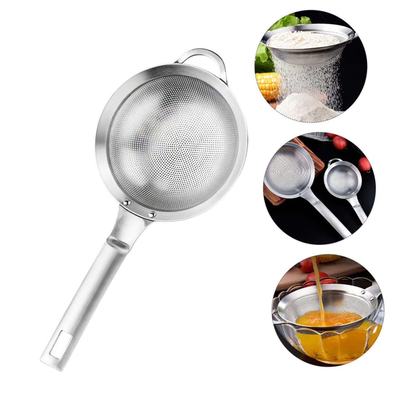 Juego de colador de Acero Inoxidable de 2 Piezas con colador de Malla Fina y cucharón - Plata