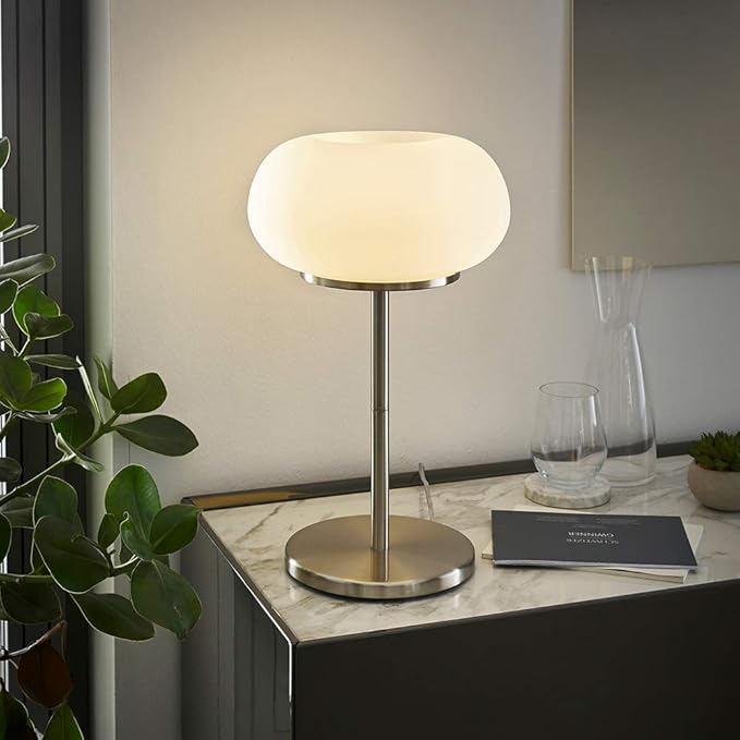 Eglo EGLO Optica Table Lamp, 2-light table lamp, material: steel, color: matt nickel, glass: opal matt white, socket: E27, incl. switch photo 2