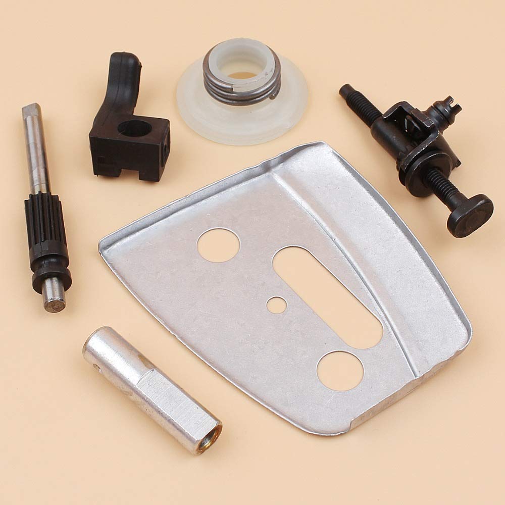 Placa de Barra tensora de Cadena de Recogida de Engranaje helicoidal de Bomba de Aceite Compatible con Piezas de Motosierra Husqvarna 340, 345, 350, 353, 346 XP 346XP