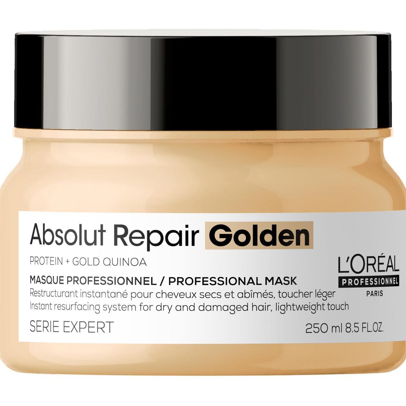 L'Oréal Professionnel Paris Maschera Gold professionale per capelli secchi e danneggiati Absolut Repair Serie Expert, Formula ristrutturante leggera, 250 ml