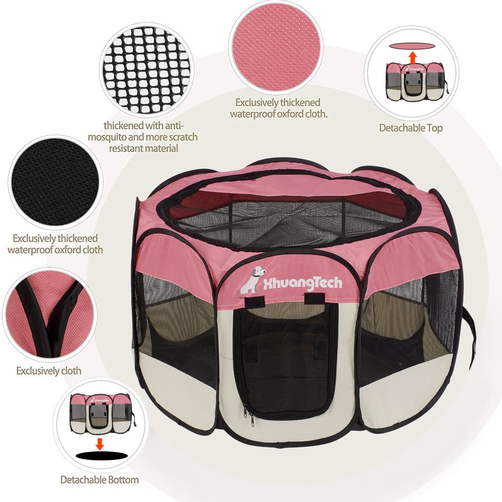Box pieghevole per cani e animali domestici, box portatile pop up, per interni/esterni, per gattini, cuccioli, gabbia tenda con borsa per il trasporto, 600D Oxford (rosa + beige, S (66 x 66 x