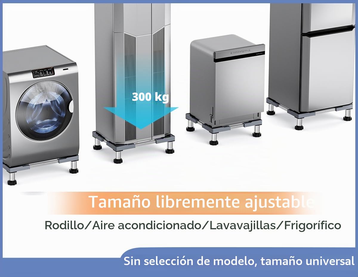 DEWEL Base para Lavadora, Base Ajustable para Frigorífico, Lavavajillas, Congelador, Mueble de Cocina y Electrodomésticos Estáticos (Ajustable 45-67 cm, Altura 13-17 cm)