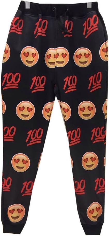 Women's 3D 100% Of Love Emoji Sweatpants Joggers Pants Black