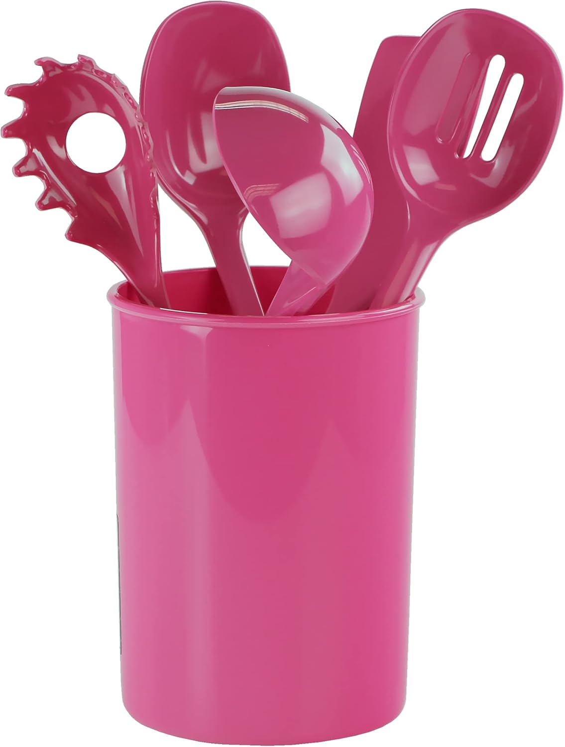 Reston Lloyd 6 Piece Kitchen Utensil Holder for kitchen counter, Utensils crock with Heat Resistant Spoon, Slotted Spoon, Ladle, Spatula BPA Free, Magenta