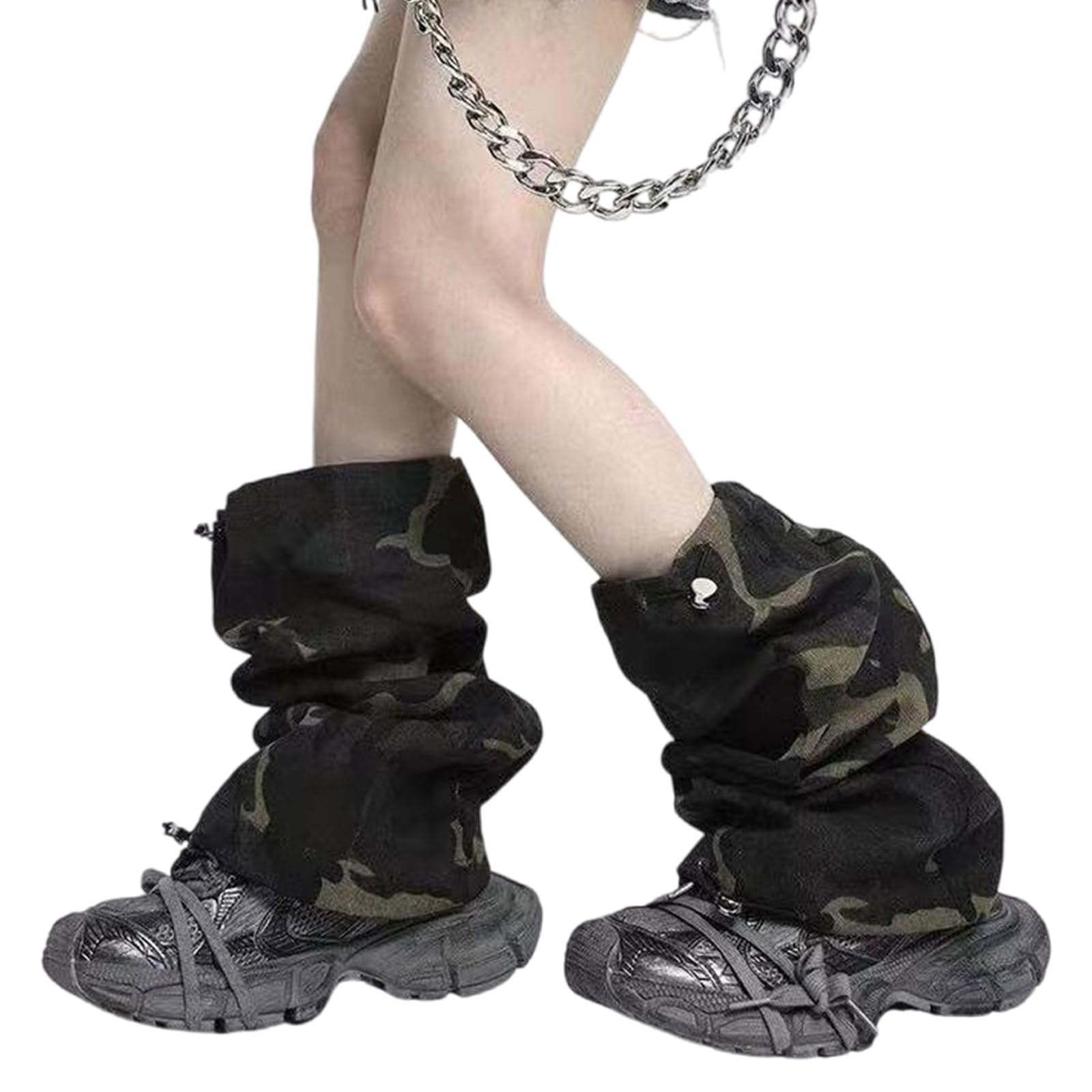 Maxtonser Aesthetic Animal Camouflage Leg Warmers for Women Tiered Ruffle Boot Covers Flared Footless Socks with Adjustable Ties