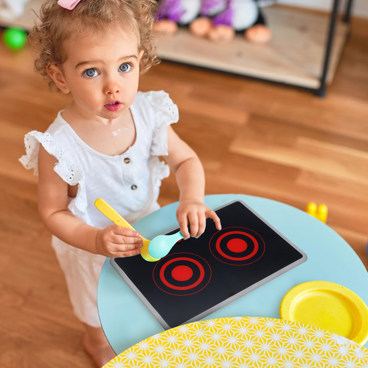 Placa de inducción para cocina de juguetes: dispositivo creativo con efectos de sonido y luz – Accesorios de cocina para jugar, 28,9 x 18,8 cm (sin batería)