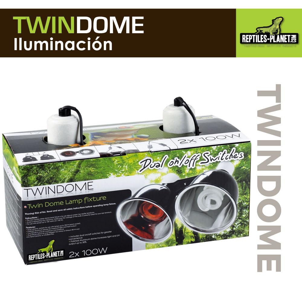 Reptiles Planet Twindome 14 - Soporte Doble para Bombilla para Colgar o Colocar en el terrario (14 cm de diámetro, 16 cm)