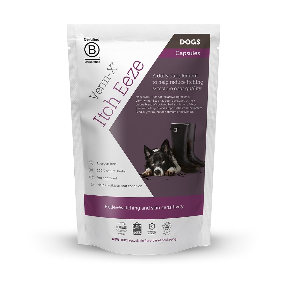 Itch-Eeze for Dogs. All Natural Daily Supplement to Reduce Itching and Restore Coat Quality. Allergen free. Supports Immune System Clear 50gm