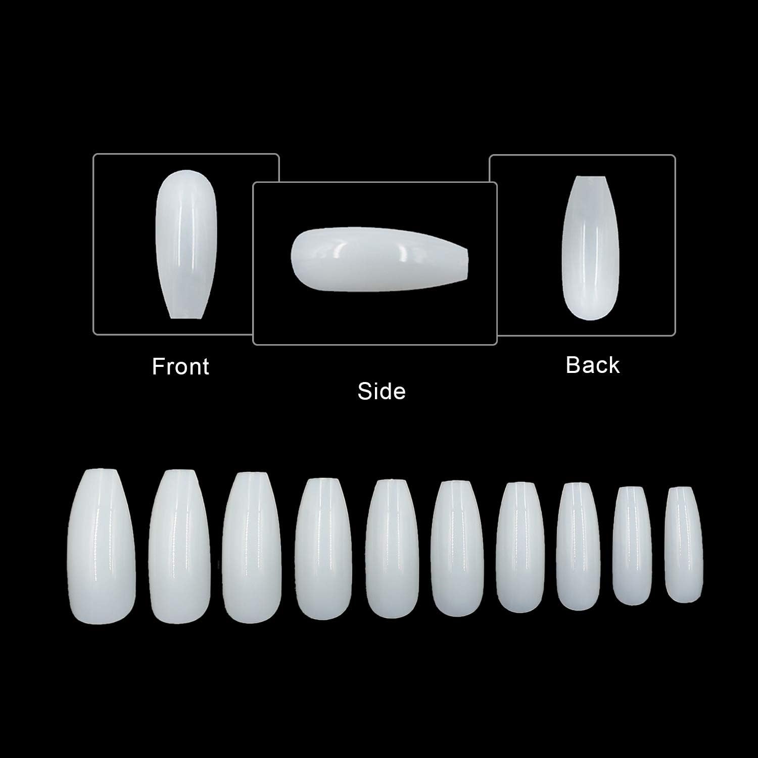 Coffin Nails Long Ballerina Fake Nails 10 Sizes Perfect Length Full Coverage Acrylic False Nail Tips For Nail Salons or DIY Nail Art At Home