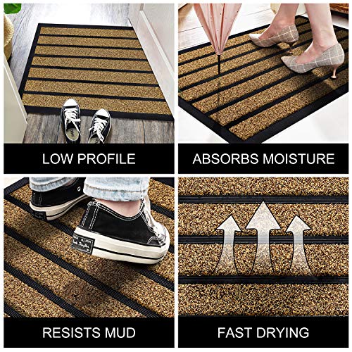 Buganda 2-Pack Durable Rubber Striped Door Mat, Indoor Outdoor, Heavy Duty Easy Clean Doormat, Non-Slip Floor Mat for Entry Patio(17”x 29”, Brown) - Thumbnail 5