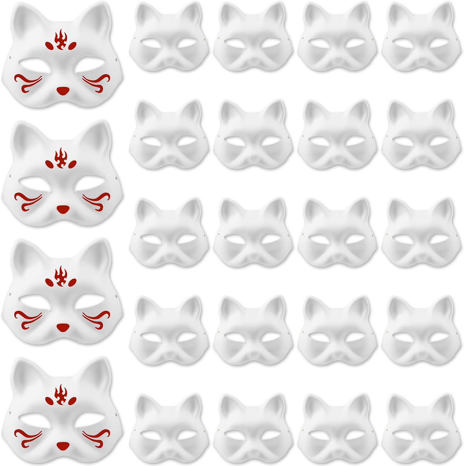 24Pcs Cat Masks to Decorate Mask White Paper DIY Blank Animal Hand-Paintable Anime Half Facemasks Personalised Mask for Cosplay, Masquerade, Halloween & Carnival