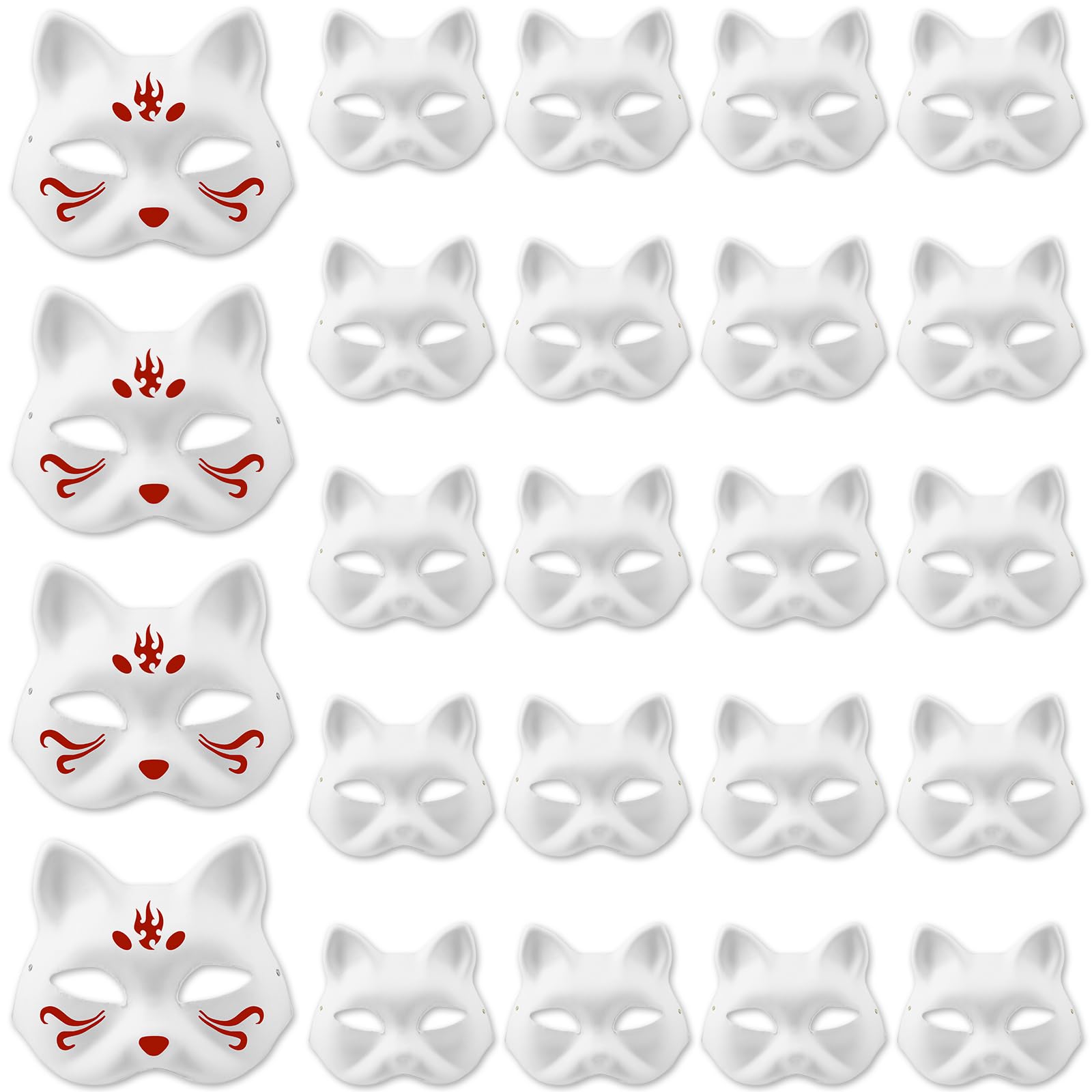 QINGLANG 24Pcs Cat Masks to Decorate Mask White Paper DIY Blank Animal Hand-Paintable Anime Half Facemasks Personalised Mask for Cosplay Masquerade