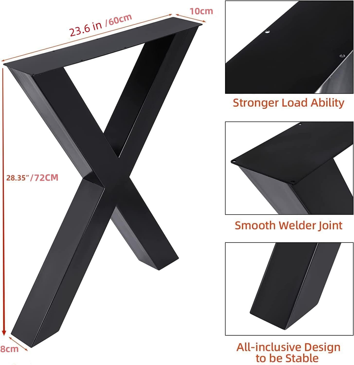 Towallmark 2 gambe del tavolo in metallo per panchina, X-Frame Industrial, telaio da tavolo, gambe da tavolo per panca fai da te, tavoli da pranzo (71 x 61 cm)