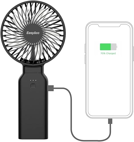 EasyAcc Handheld Fan Portable Fan, 9000 Rechargeable Battery Powered Fan Small Desk Fan, Powerful 4 Speeds 53H Cooling Time Personal Fan with Power