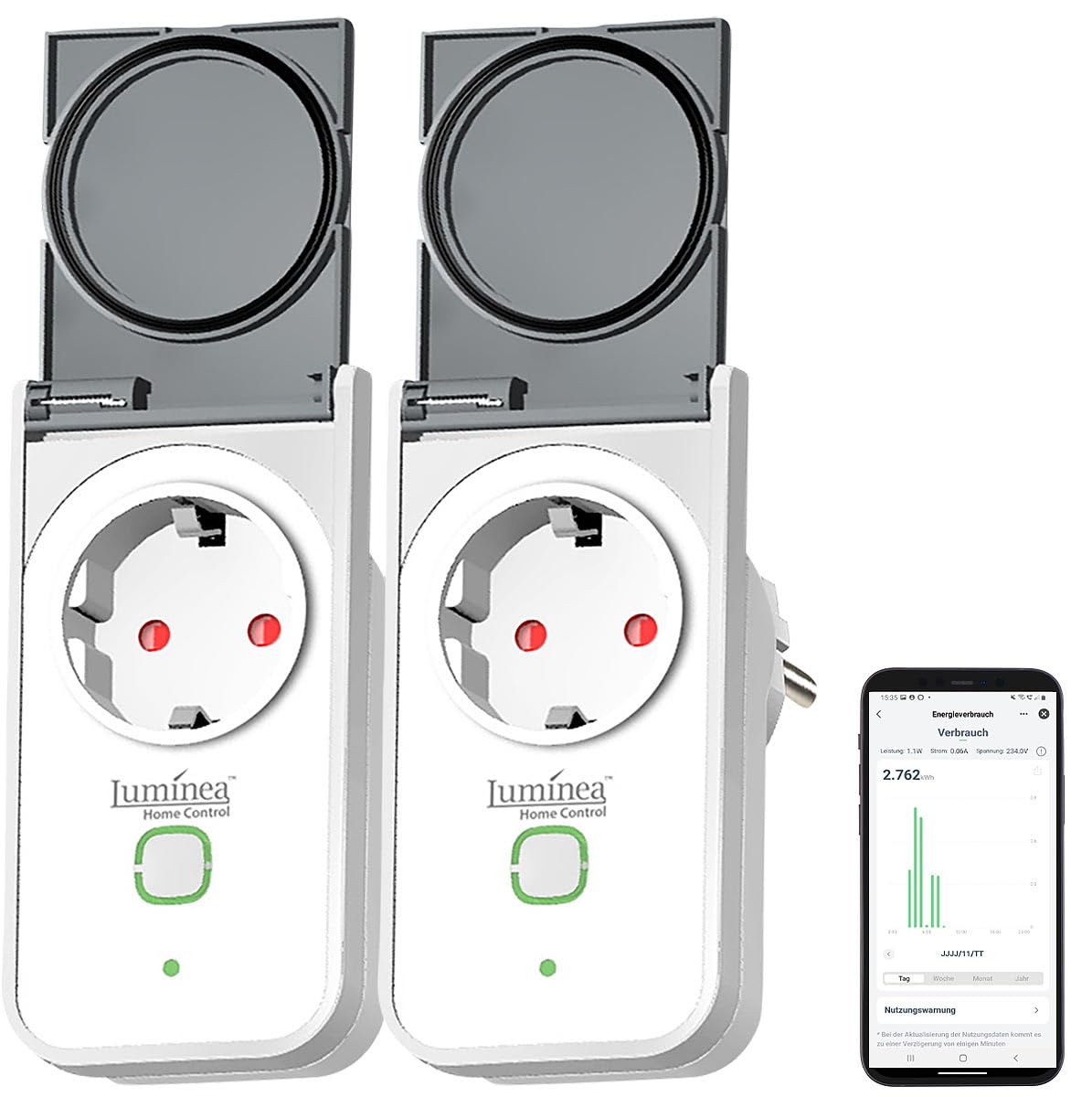 Luminea Home Control presa amazon alexa: Prese Wi-Fi da esterno, Misuratore di costi energetici, certificato Matter (presa smart home alexa, smart plug wlan, contatore)