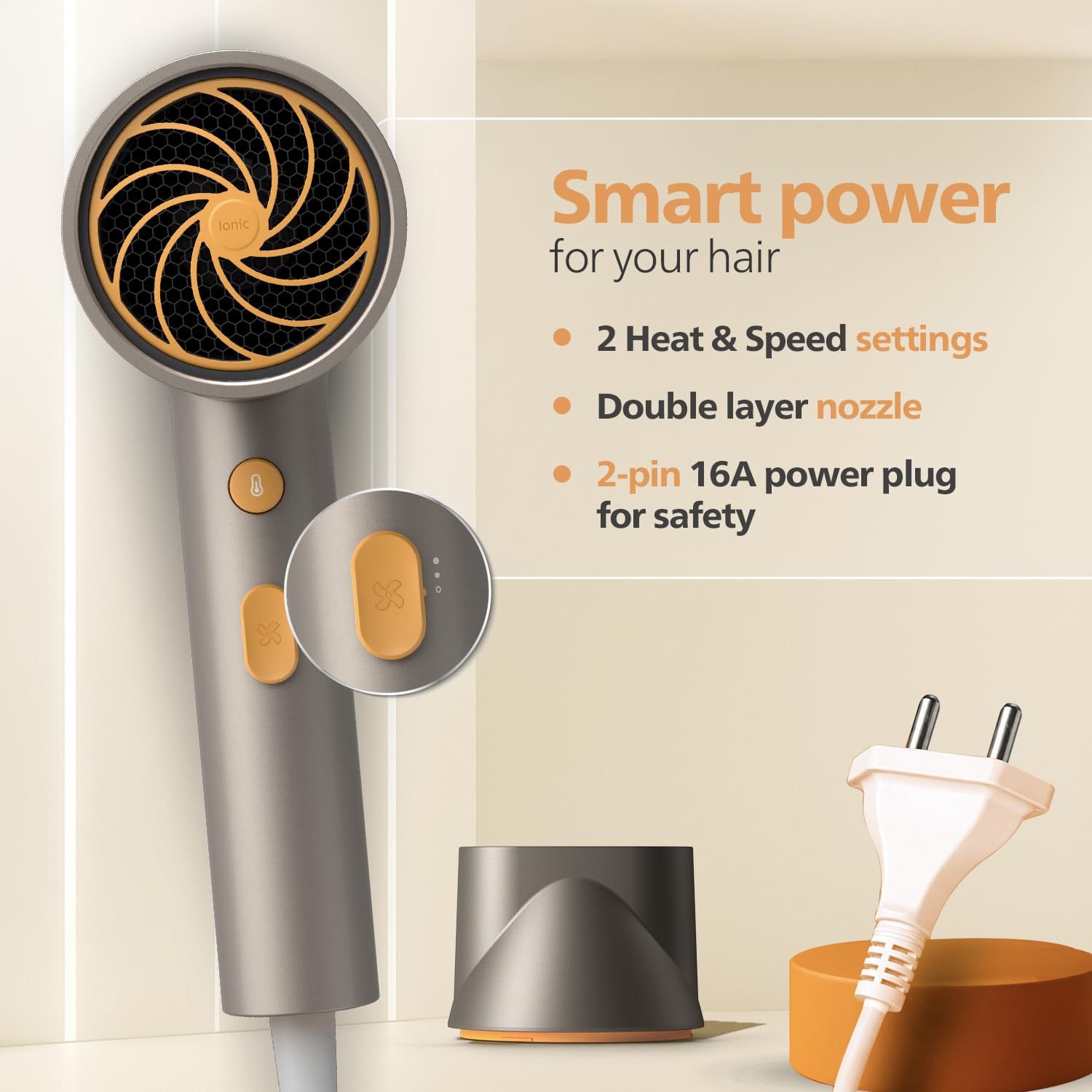 Philips India's No.1 Hair Styling Brand - Glass like Shine Hair Dryer | 1600W | 4 Heat x Speed Modes | 30M Negative ions | Travel-Friendly | For Indian Hair | Gifts for Men | BHD321 3