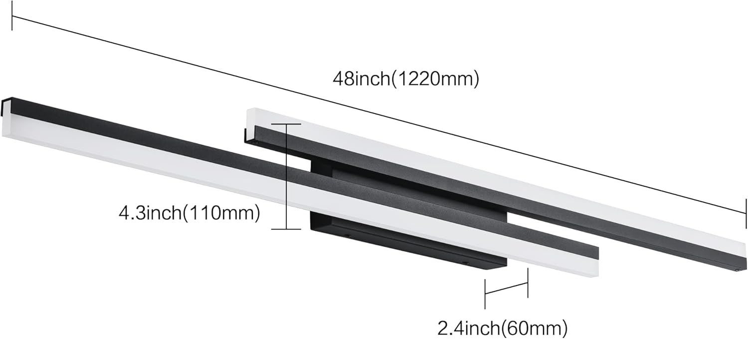 PRESDE 48 Inch Bathroom Light Fixtures Black Vanity Light Bar LED Modern Bath Lighting Over Mirror 5CCT