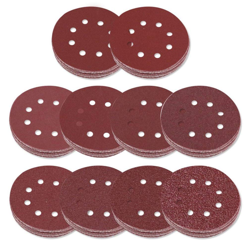 10 Uds. De papel de lija redondo de 5 pulgadas y 125mm, disco de ocho agujeros, hojas de arena, grano 40-2000, disco de lijado con gancho y bucle, grano 120, 10 Uds.