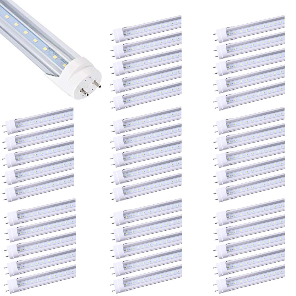 Aolyty T8 LED Tube Light 6500K 9W 2FT Super Bright Dual End Powered No Ballast Bypass Transparent for Warehouse, Garage, Office, Home - 40 Pack