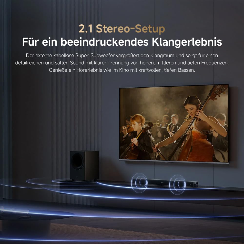 XIAOMI Soundbar Pro 2.1ch, TV-Soundbar 300W Max., kraftvoller Bass mit externem kabellosem Subwoofer, unterstützt Dolby Audio™ & DTS Virtual:X, HDMI ARC/Optisch/Koaxial/Bluetooth, Fernbedienung