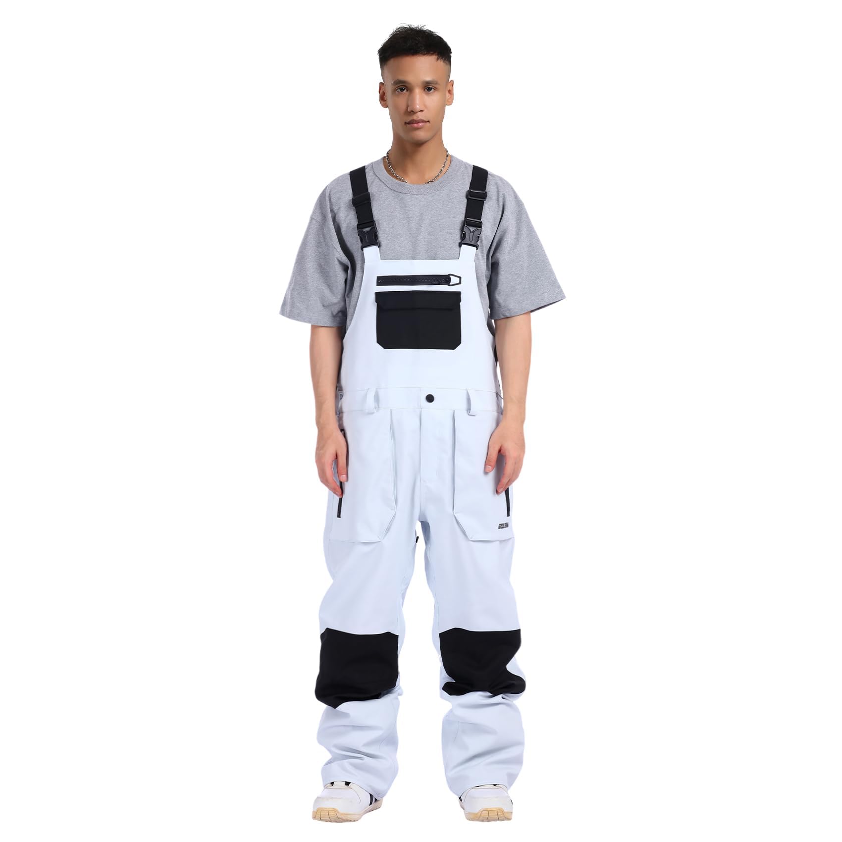 GSOU SNOW Uomo Salopette da Sci Bavaglino da Snowboard Pantaloni da Neve - Multi Tasche Leggeri Impermeabili Antivento Traspiranti Caldi