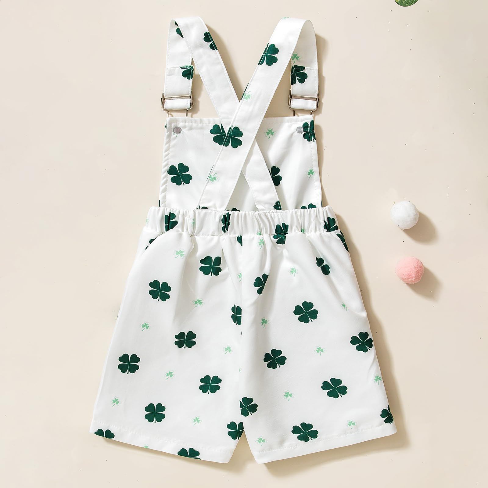 BSaogr Toddler Baby Girl Overalls Shorts Clover/Bunny Print Adjustable Strapes Suspenders Short Pants Jumpsuit with Pockets (White, 6-12 Months)