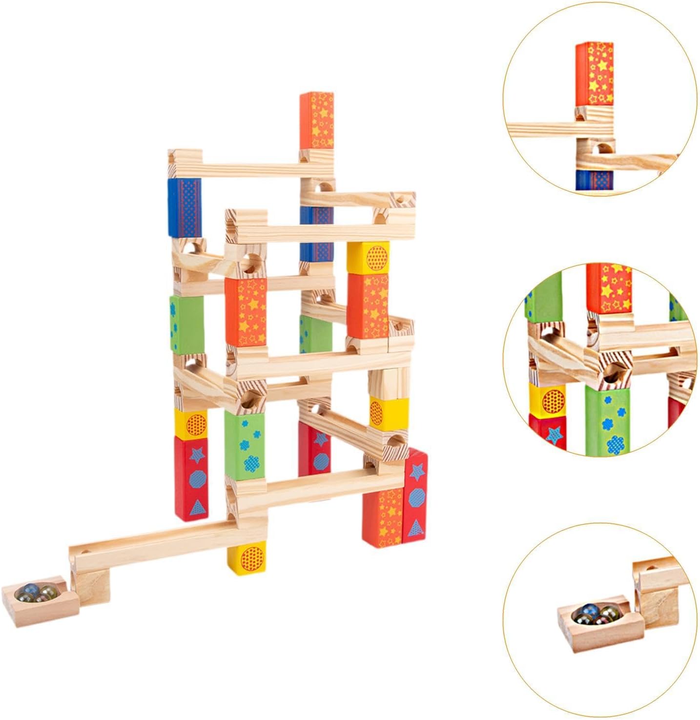 Wooden Track Marble Toy, Educational Building Blocks Castle Track Marble Run, Home Decor, 52PCS