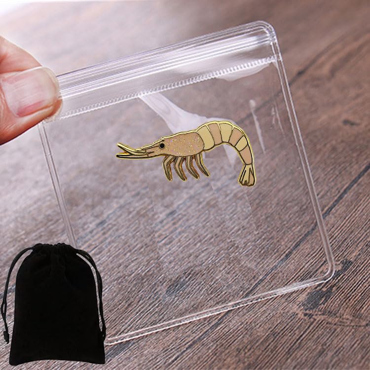 Image of Glittery Shrimp Lapel Pin, Cute Shiny Shrimp Brooch, Enamel Metal Badge, Backpack Jewelry Accessory for Women, Men, Girls, Boys, Teens, Adults